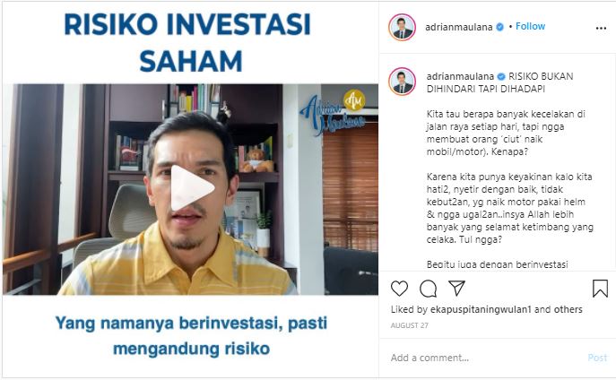 Adrian Maulana juga aktif sharing pengalaman investasi lewat media sosialnya lho! - Image: instagram @adrianmaulana