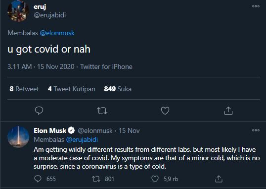Cuitan Elon Musk Menanggapi Covid-19 - Image: Twitter @elonmusk