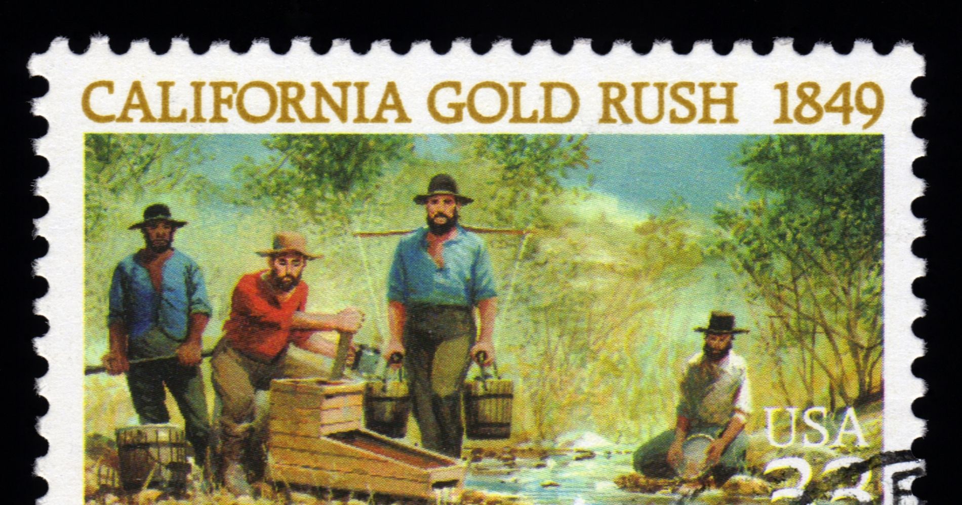 California Gold Rush Stamp Illustration Web Bisnis Muda - Image: Canva