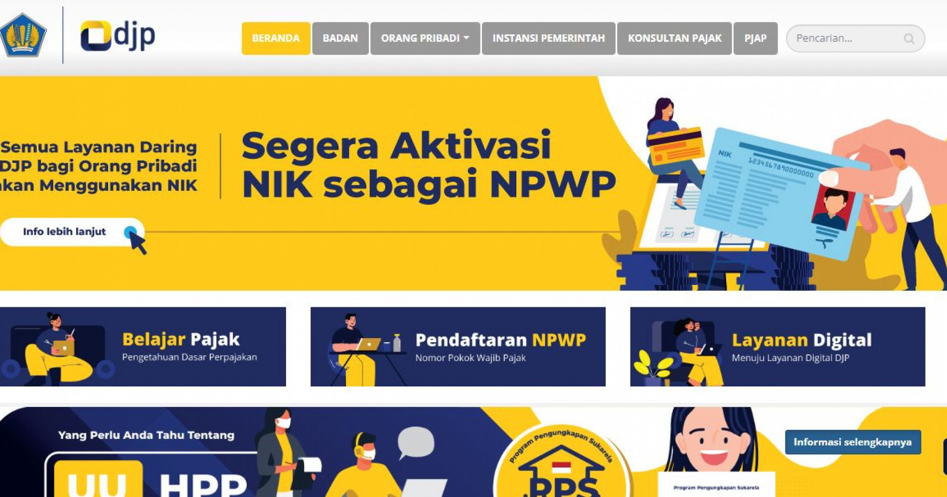 Imbauan untuk Memadankan NIK dan NPWP Program Ditjen Pajak. (Image: Tangkapan layar pajak.go.id)