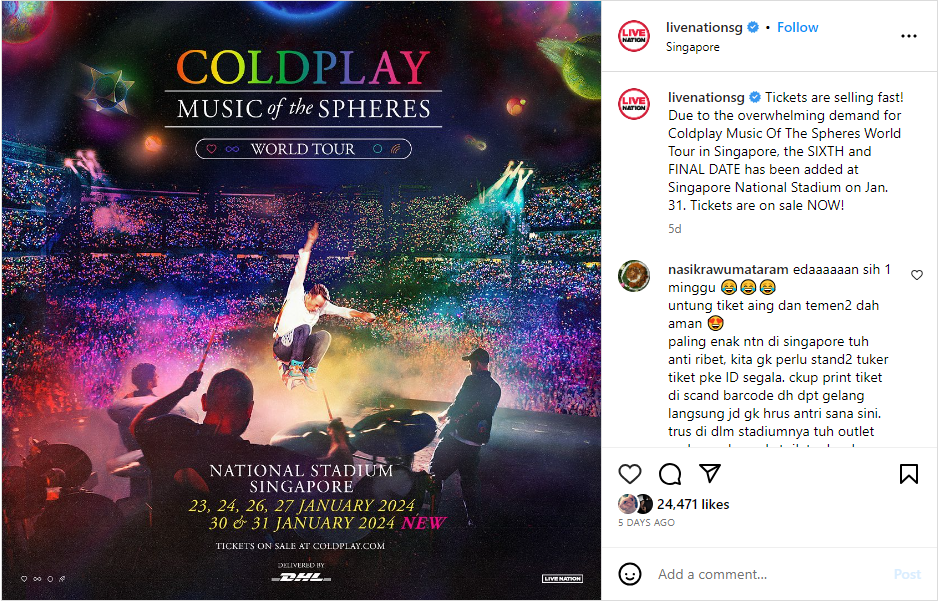 Coldplay Hingga Taylor Swift, Ini Alasan Singapura Jadi Tempat Konser Favorit!