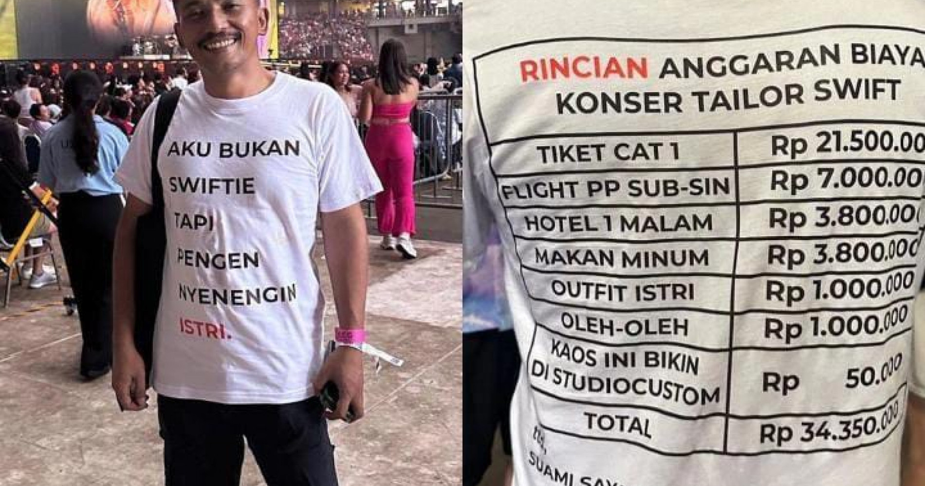 Suami menggunakan kaus anggaran nonton konser Taylor Swift (Sumber gambar: Instagram)