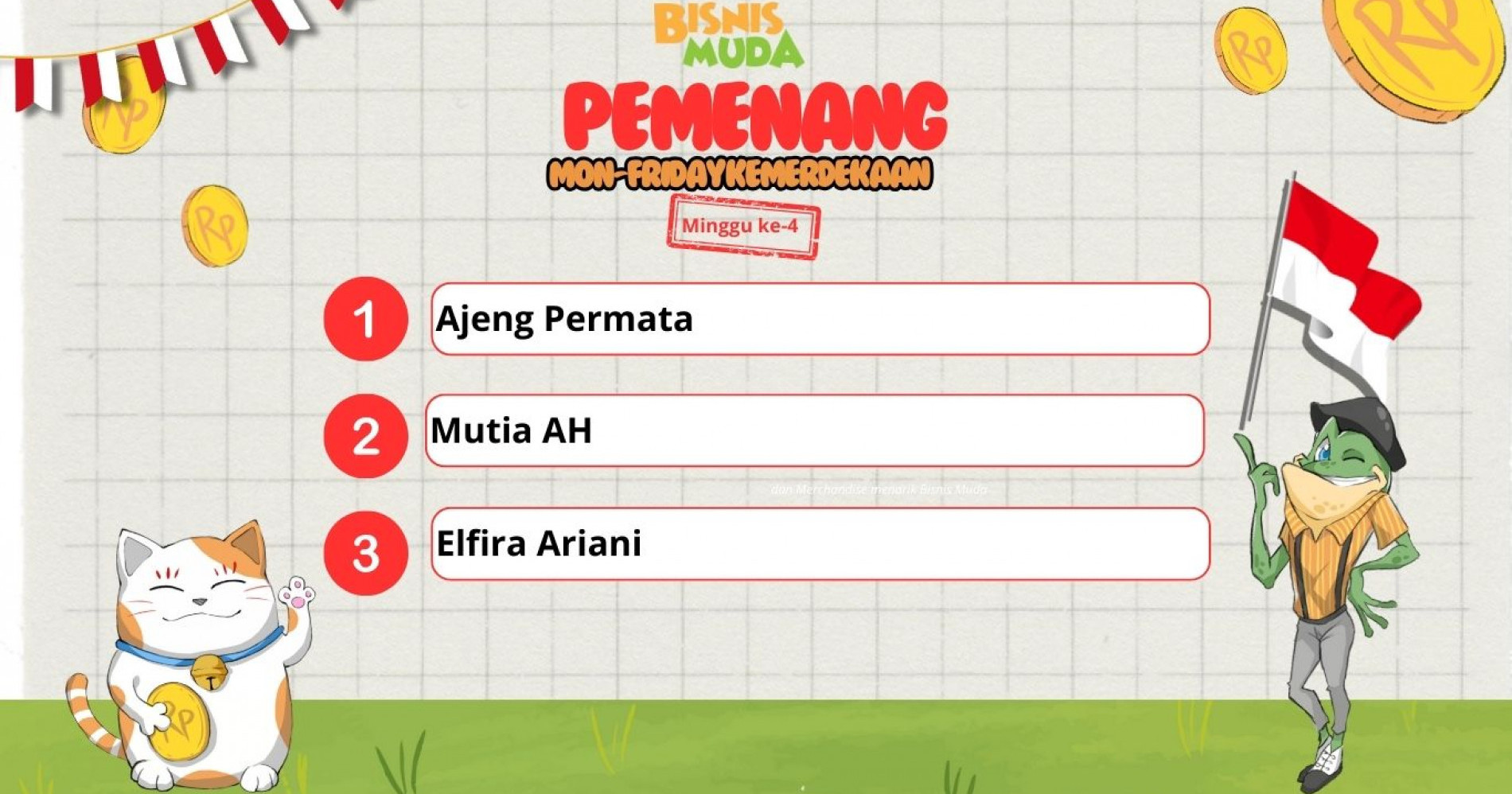 Nama pemenang tantangan menulis di minggu ke-4 (Dokumen Pribadi Bisnis Muda)