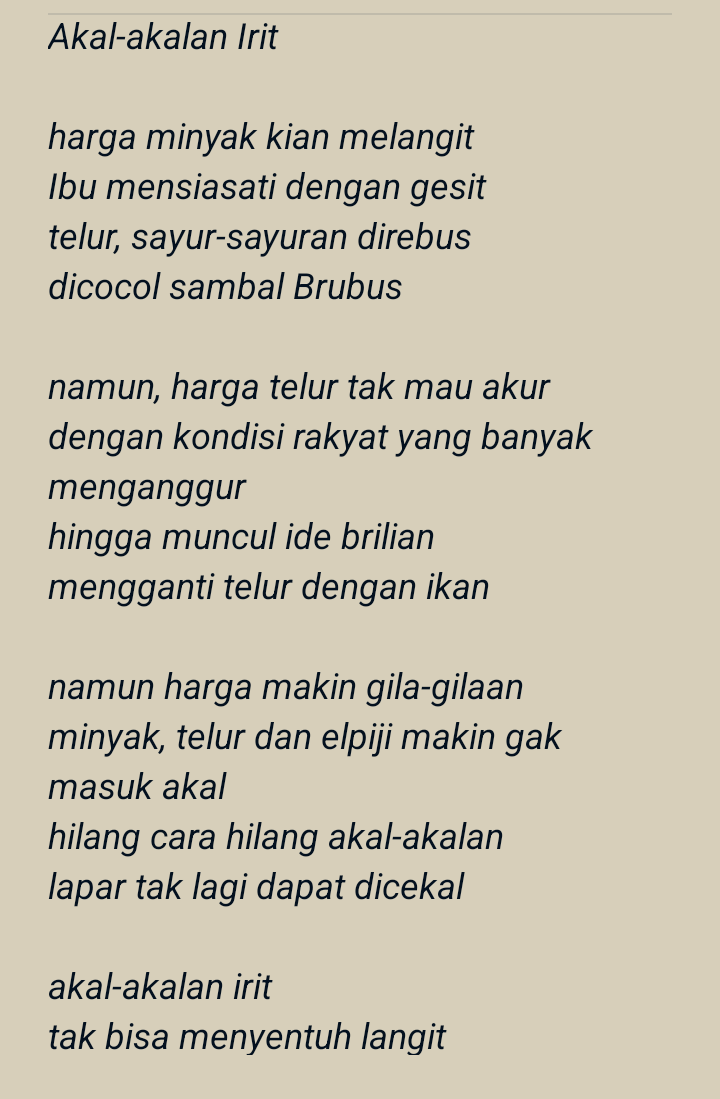 Puisi tema kehidupan sehari-hari hasil karya Mutia AH Puisi tema kehidupan sehari-hari hasil karya Mutia AH