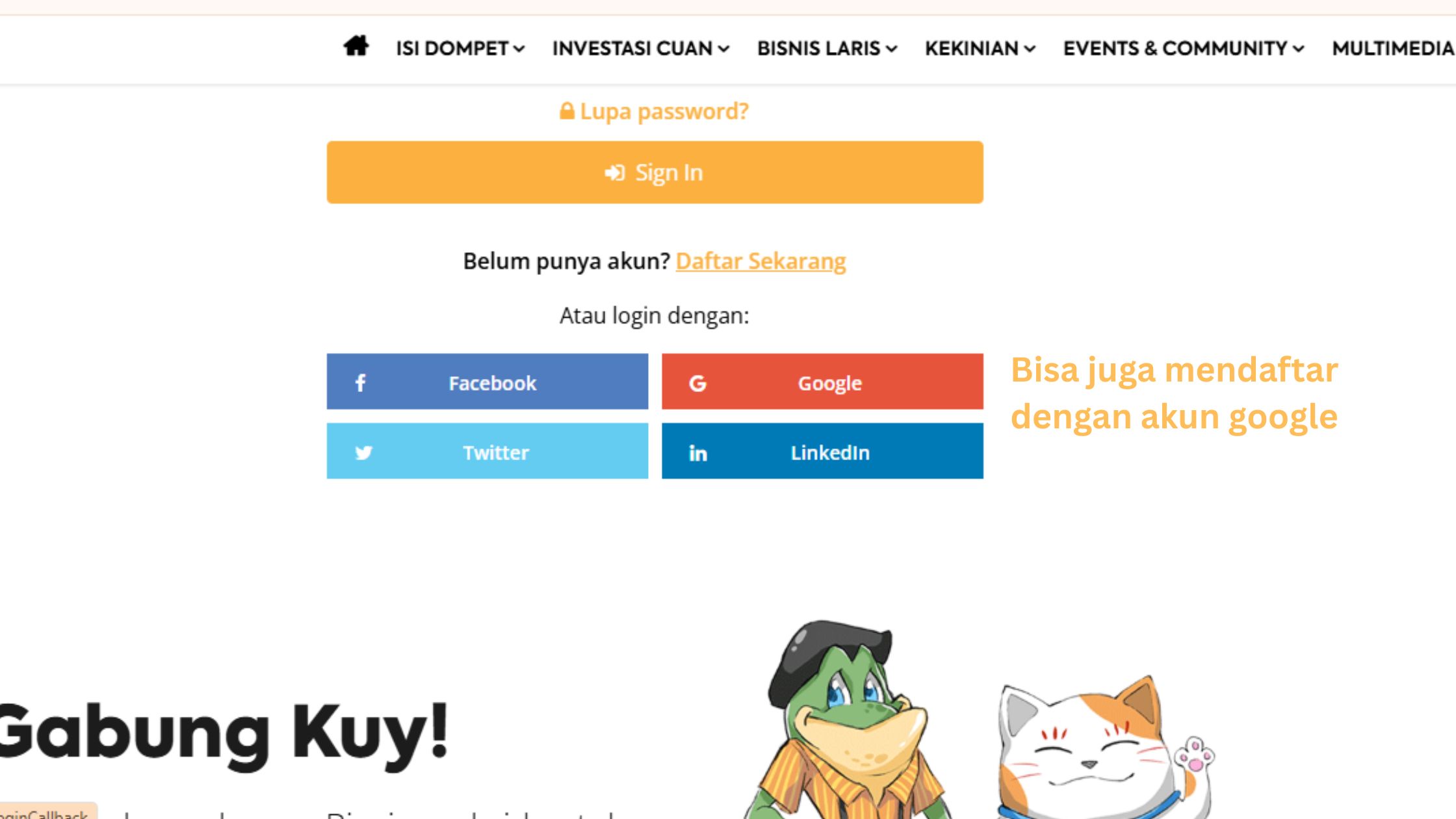 Kamu juga bisa mendaftar dengan akun google kamu