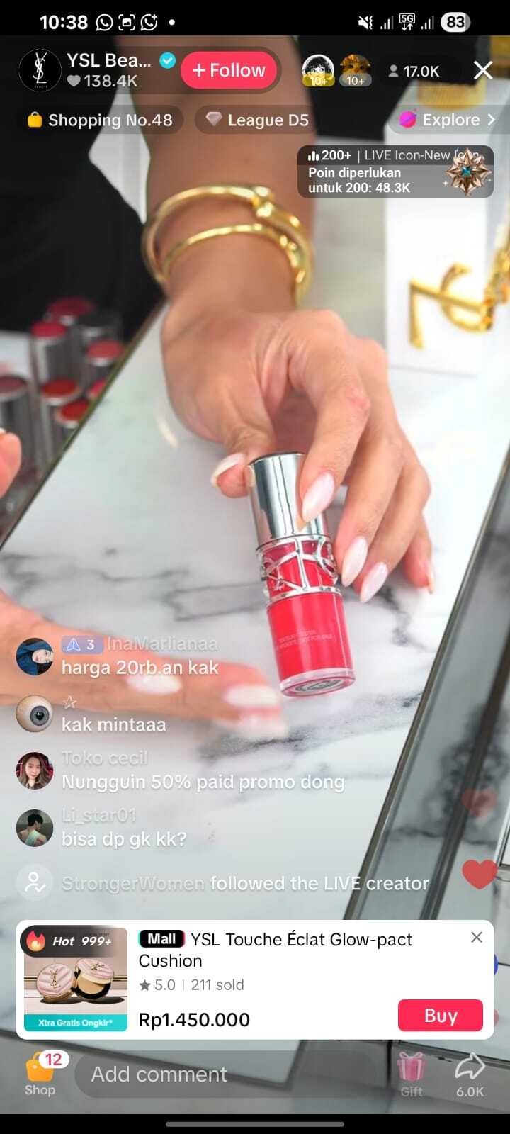 Ilustrasi YSL Live di Tiktok (Tangkapan Layar Live TikTok)