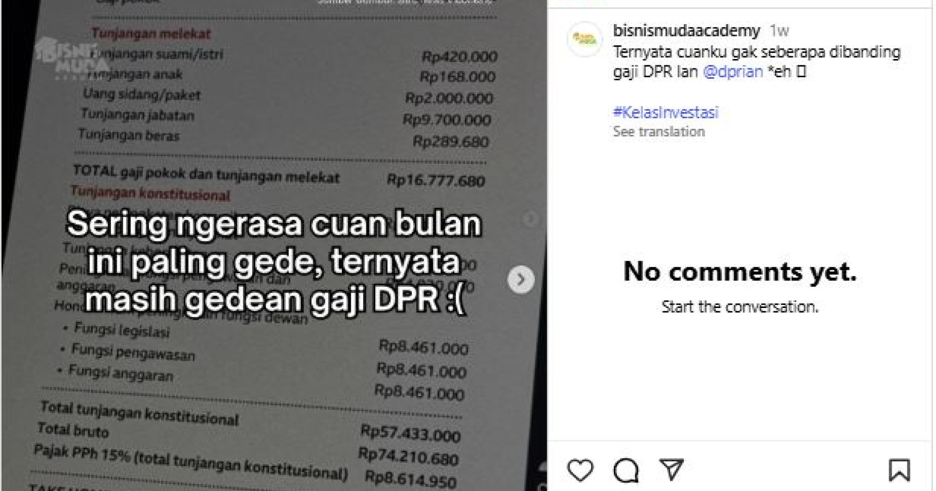 Contoh Konten Meme dari Bisnis Muda (Sumber gambar: Instagram @bisnismudaacademy)