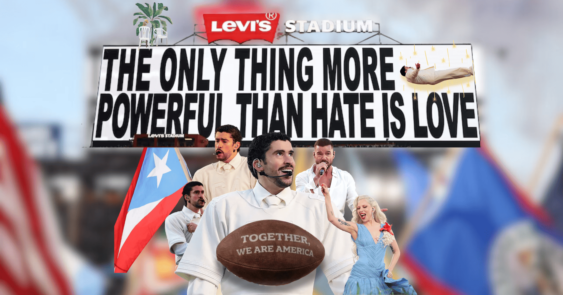 Superbowl Halftime Show 2026 (Sumber: Bad Bunny HQ, Vogue, E! News, Billboard &Freepik.com)