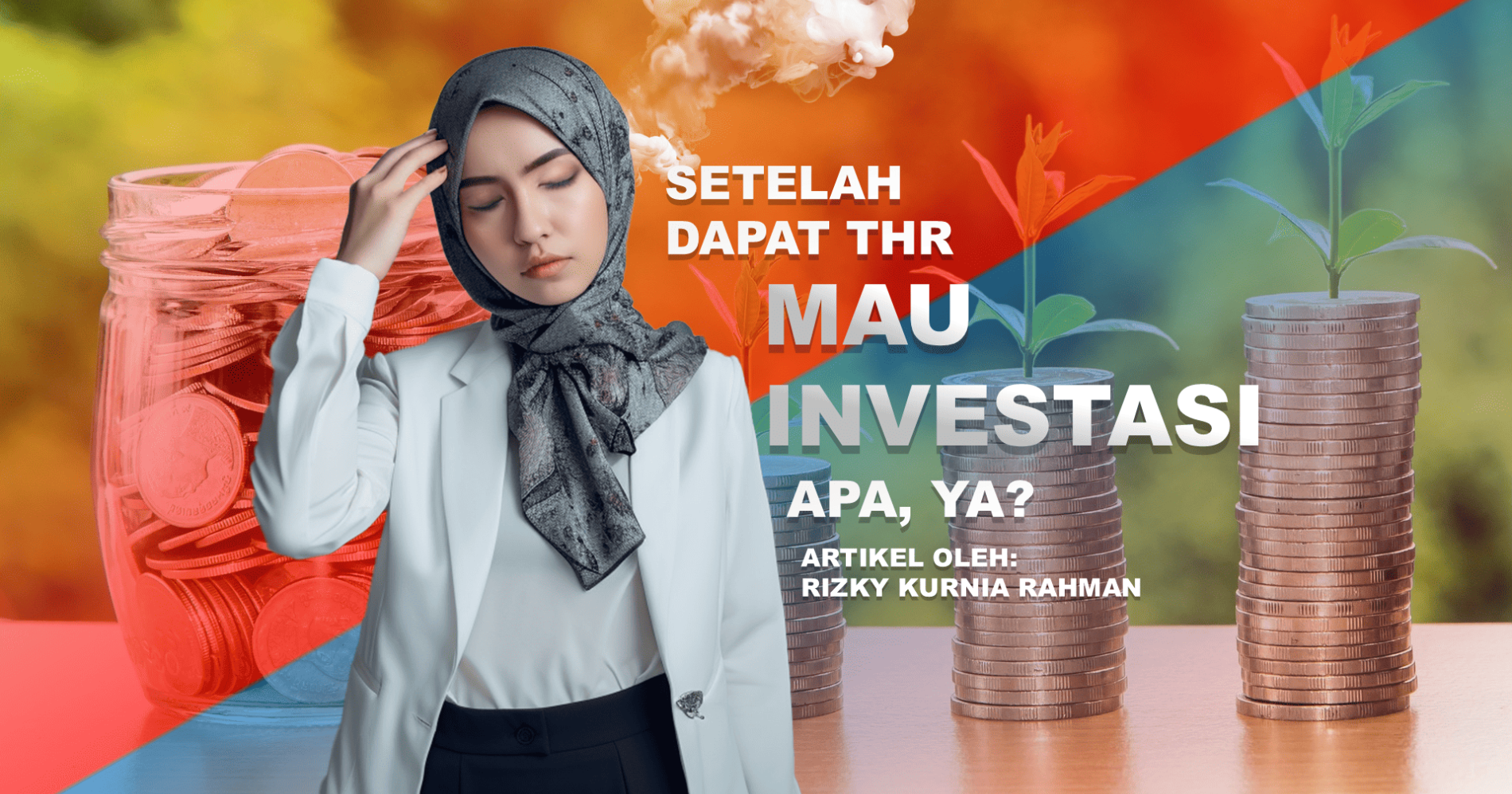 Ilustrasi orang sedang memikirkan THR, baiknya diinvestasikan emas atau instrumen lain? Sumber gambar: Editing pribadi